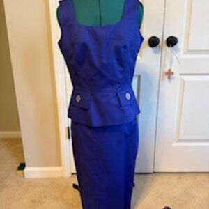Elegant Blue 2-Piece Skirt & Top with Buttons on Pockets